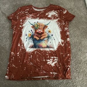 Rust Graphic T-Shirt with Highland Cow Design